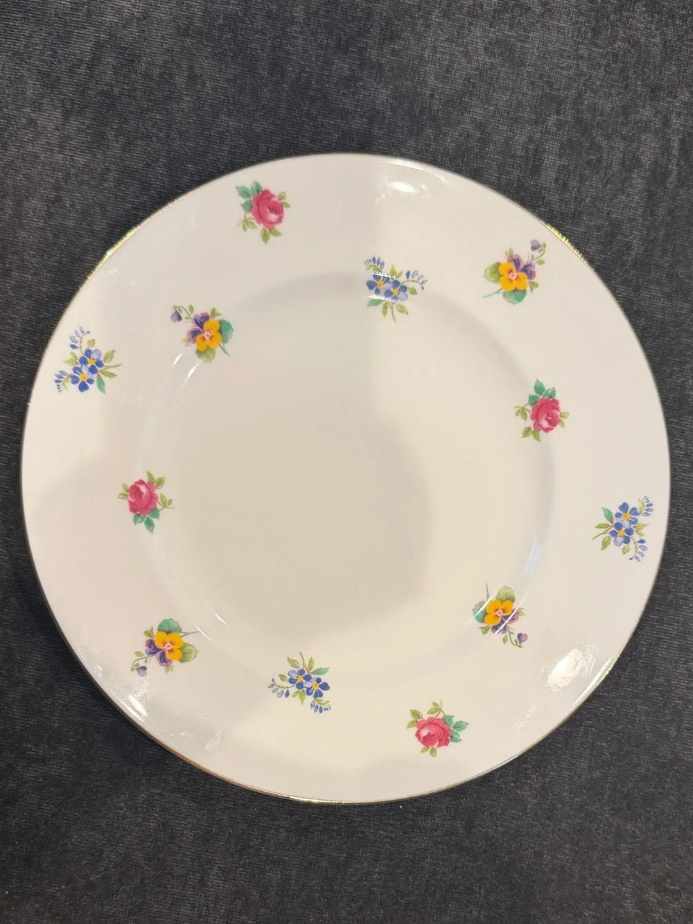 Set of 2 English Crown Staffordshire China Luncheon Plates in “Rose Pansy” Print